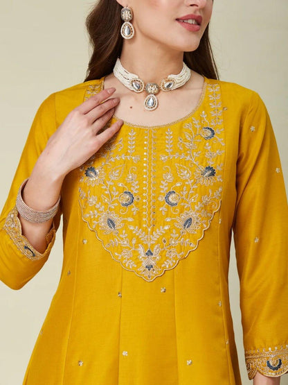 Elegant Mustard Silk Anarkali Set with Designer Dupatta for Women
