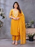 Elegant Mustard Chanderi Cotton Kurta Set with Embroidery
