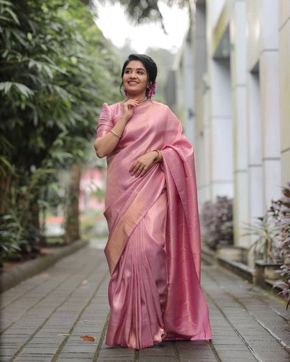 Elegant Rose Pink Banarasi Soft Silk Saree with Zari for Women
