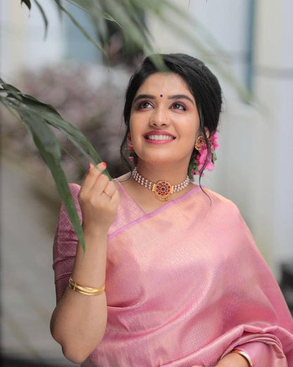 Elegant Rose Pink Banarasi Soft Silk Saree with Zari for Women