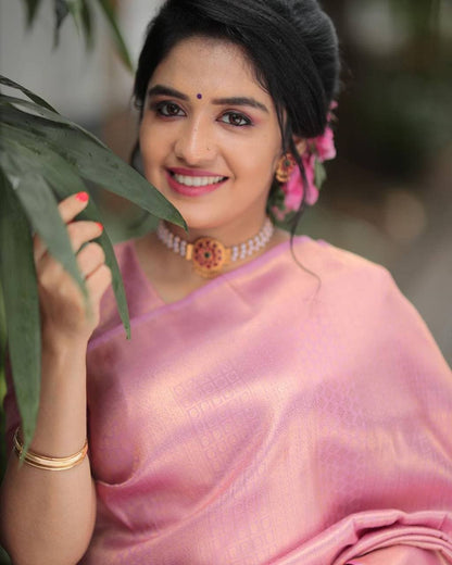 Elegant Rose Pink Banarasi Soft Silk Saree with Zari for Women