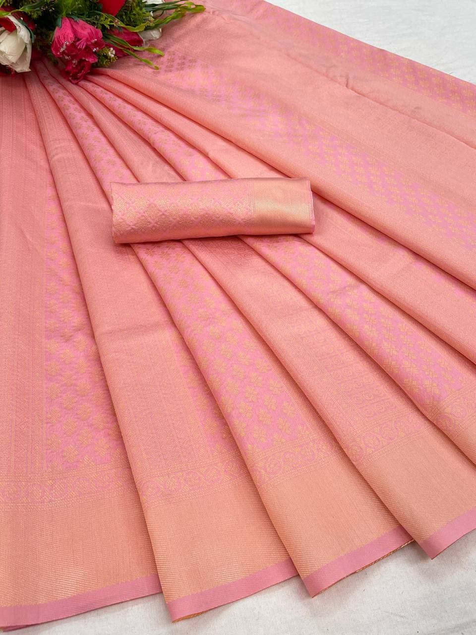 Elegant Rose Pink Banarasi Soft Silk Saree with Zari for Women