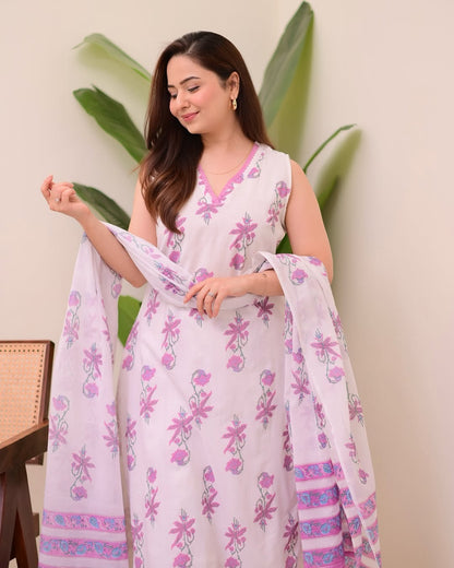 Elegant Pink Print Daily Wear Kurta Set for Women