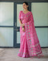 Elegant Pink Linen Saree with Bandhani & Floral Design for Women