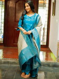 Elegant Sky Blue Woven Ethnic Suit Set