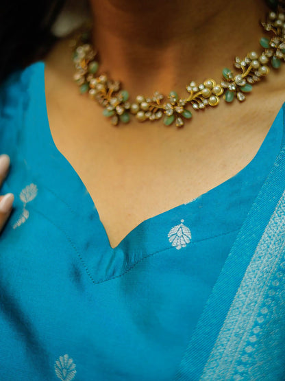 Elegant Sky Blue Woven Ethnic Suit Set for Women