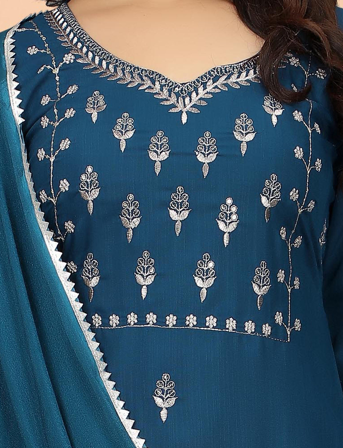 Elegant Teal Embroidered Kurta Pant Dupatta Set for Women