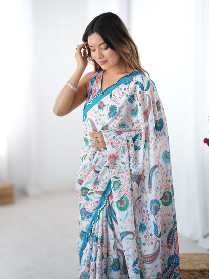Elegant White Heavy Chinon Party Wear Saree for Women