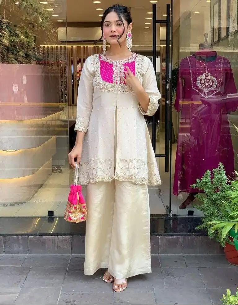 Elegant White Cording Threadwork Salwar Suit