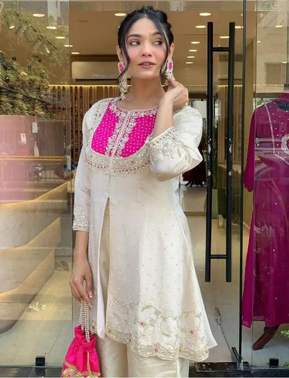 Elegant White Cording Threadwork Salwar Suit for Women