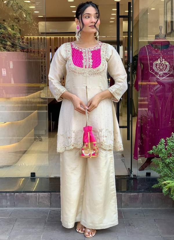 Elegant White Cording Threadwork Salwar Suit for Women