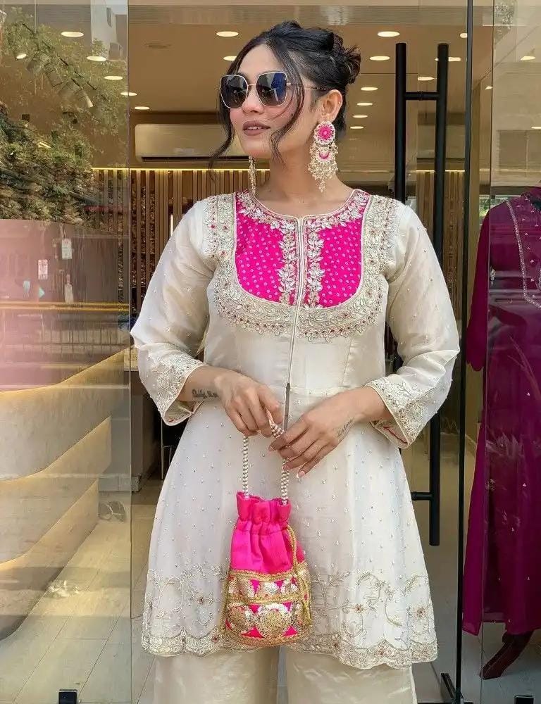 Elegant White Cording Threadwork Salwar Suit for Women