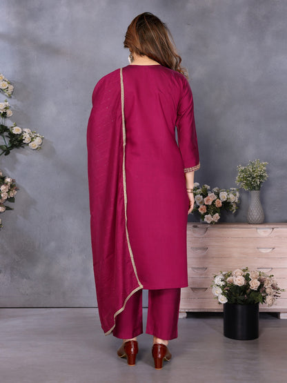 Elegant Wine Ethnic Kurti Set with Dupatta for Women