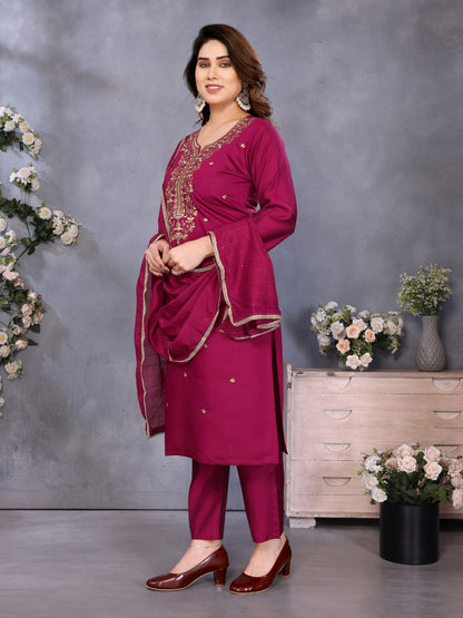 Elegant Wine Ethnic Kurti Set with Dupatta for Women