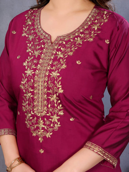 Elegant Wine Ethnic Kurti Set with Dupatta for Women