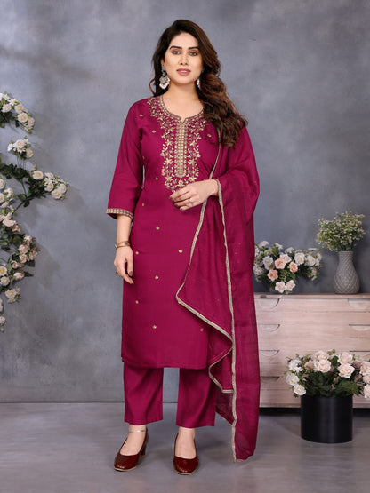 Elegant Wine Ethnic Kurti Set with Dupatta for Women