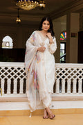 Cream Embroidered Chanderi Kurti Pant Dupatta Set