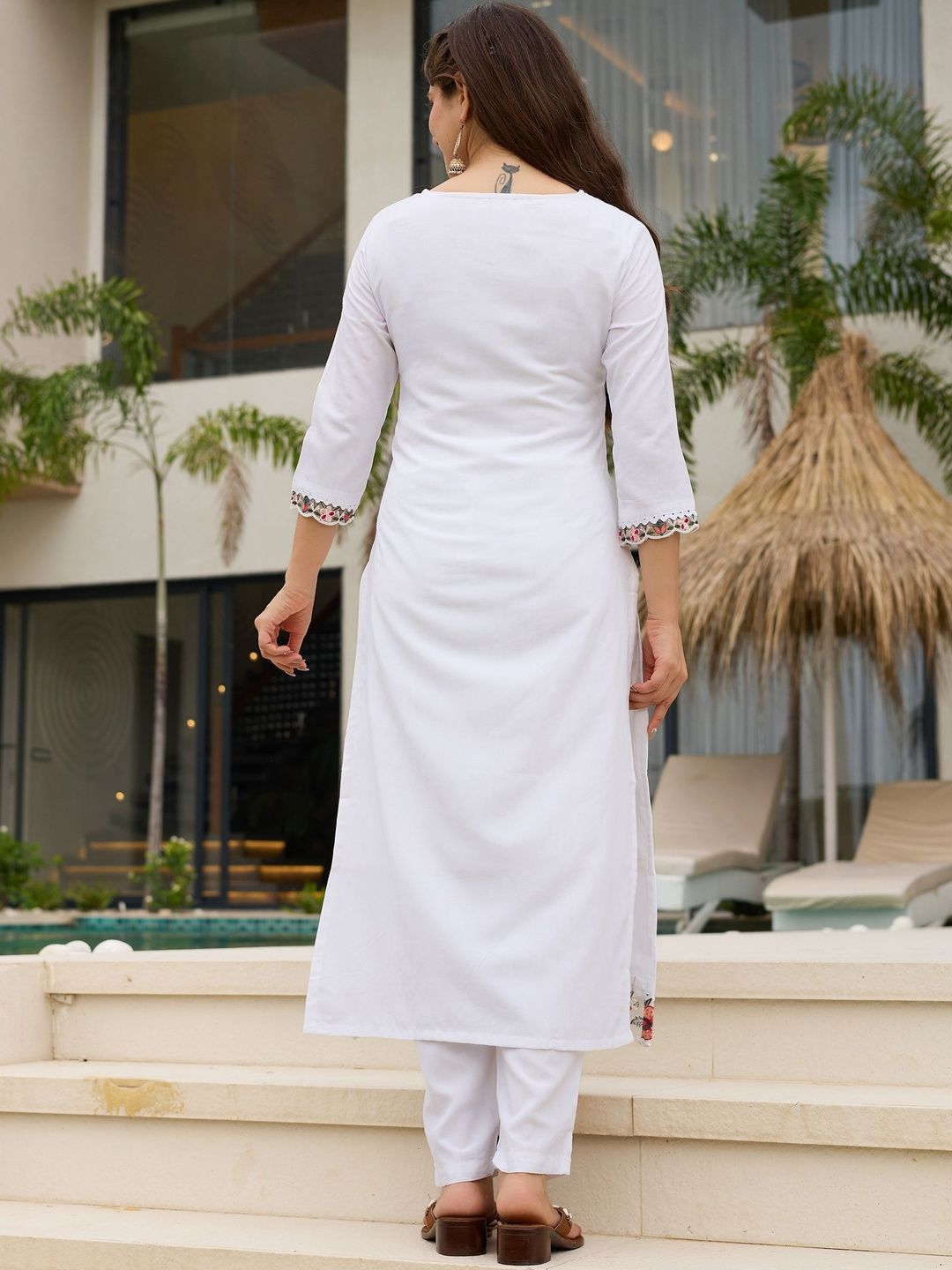 Embroidered Kurti Pant Set with Taby Dupatta for Women