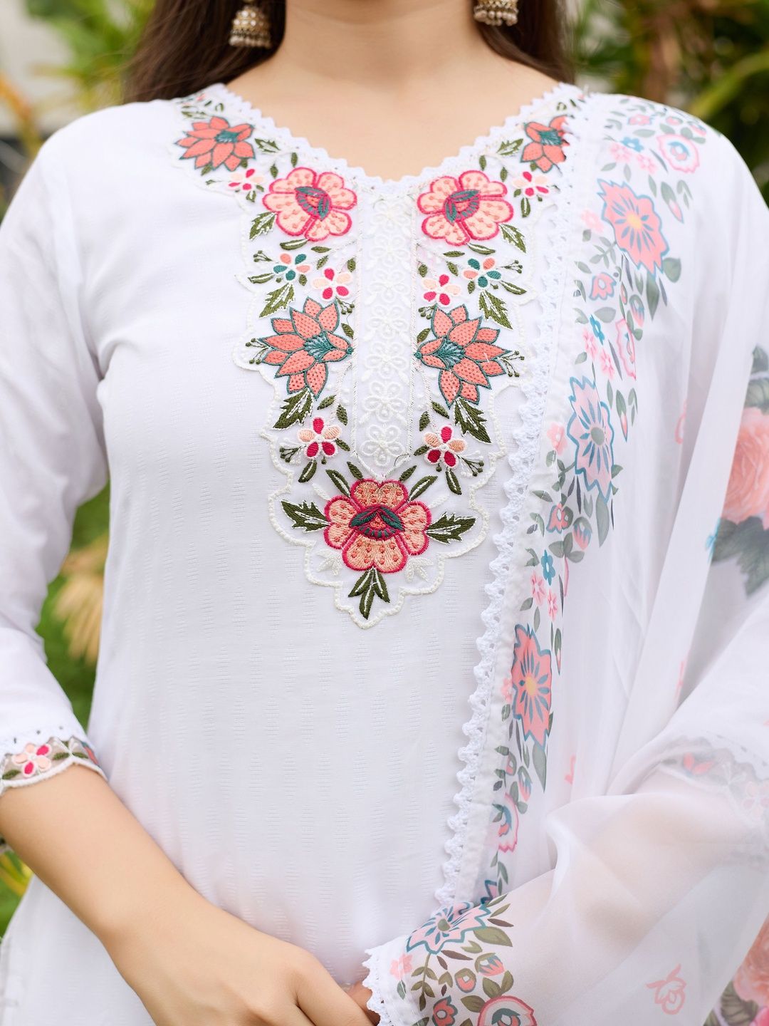 Embroidered Kurti Pant Set with Taby Dupatta for Women