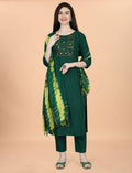 Emerald Green Embroidered Kurta Pant Dupatta Set