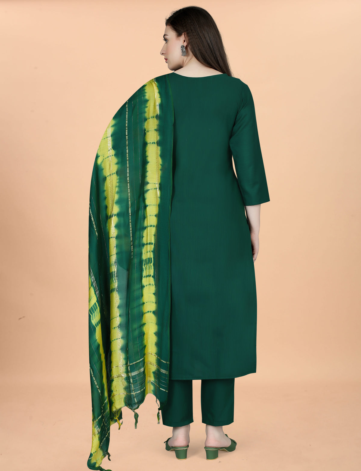 Emerald Green Embroidered Kurta Pant Dupatta Set for Women