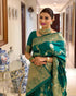 Emerald Green Lichi Silk Saree with Rich Golden Zari for Women
