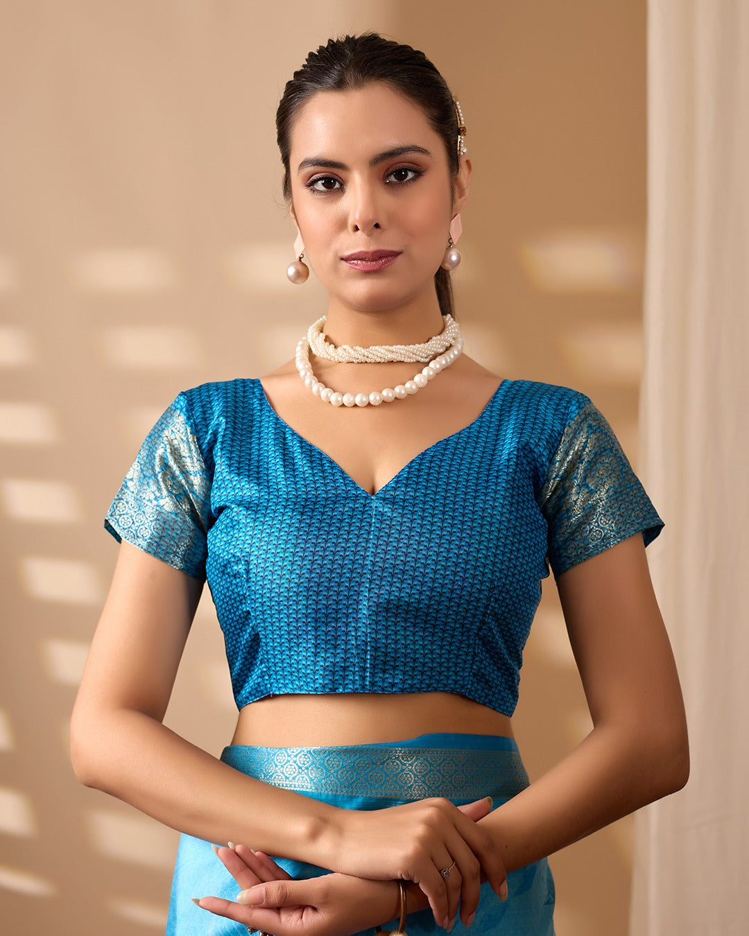 Blue Ethnic Saree with Floral Design and Zari Border for Women