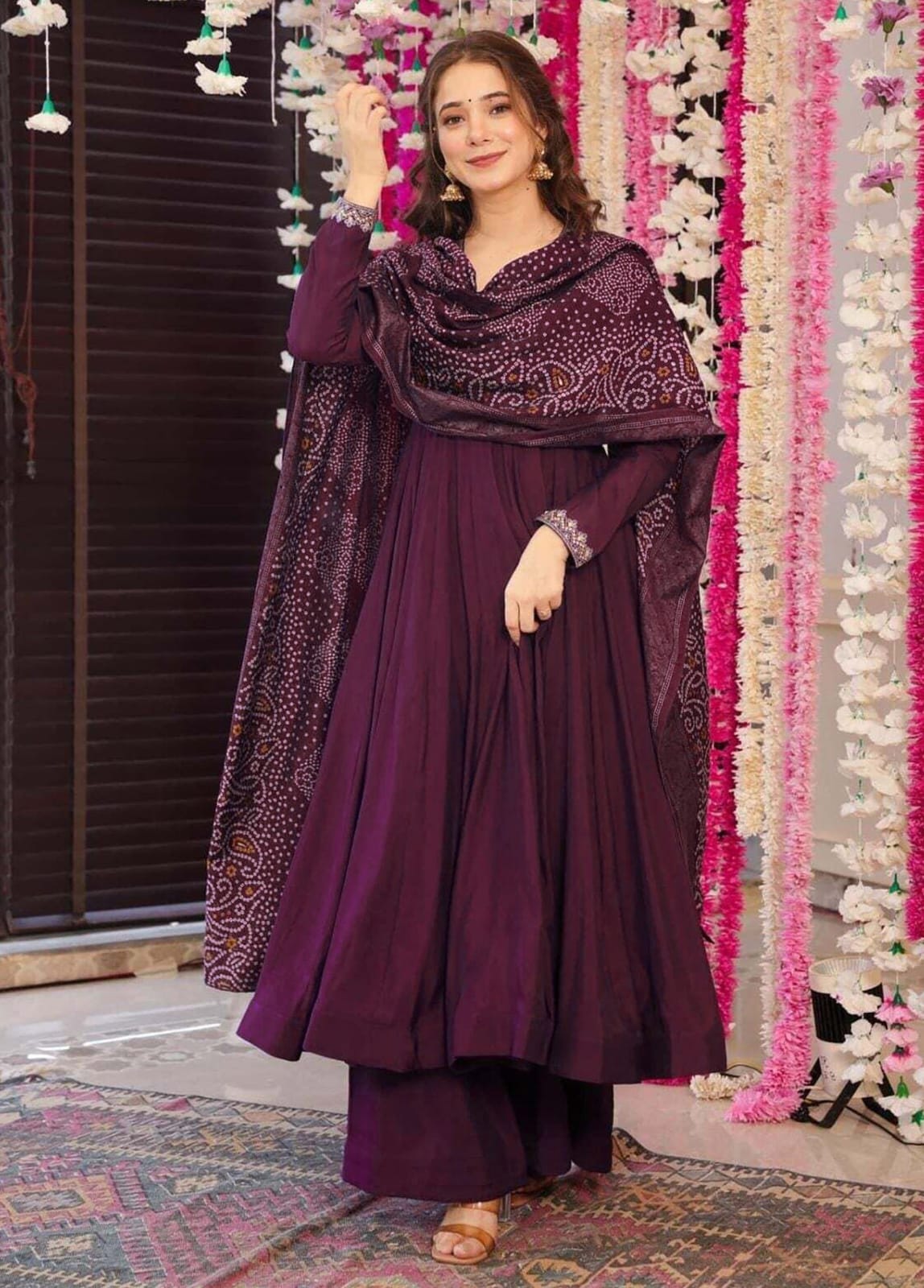 Festive Purple Anarkali Suit with Chanderi Dupatta for Women