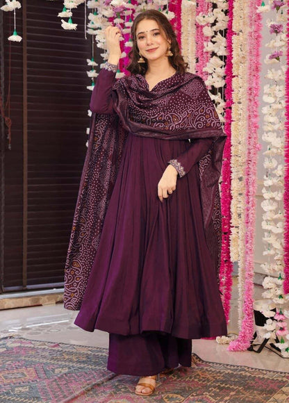 Festive Purple Anarkali Suit with Chanderi Dupatta for Women