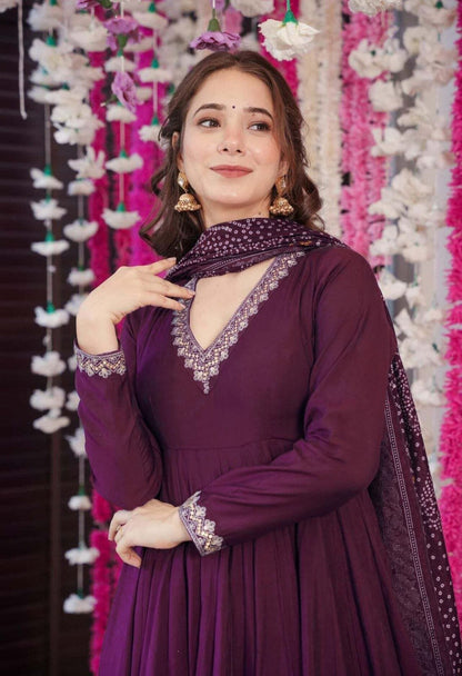Festive Purple Anarkali Suit with Chanderi Dupatta for Women