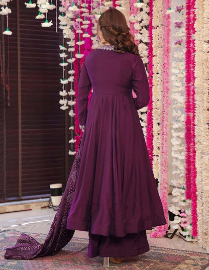 Festive Purple Anarkali Suit with Chanderi Dupatta for Women