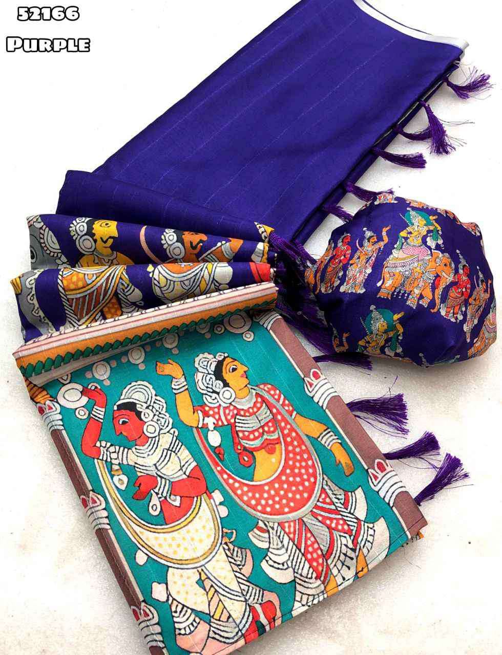 Festive Purple Tussar Silk Saree with Printed Blouse