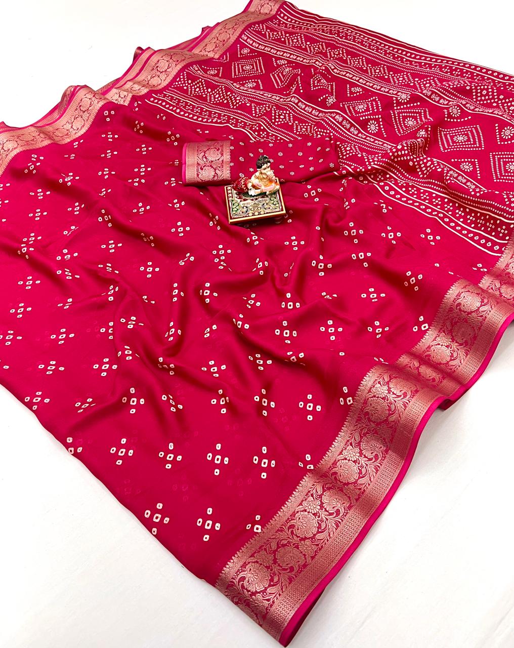 Festive Red Georgette Saree With Rich Zari Border for Women