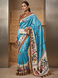 Festive Folk Warli Printed Blue Cotton Saree