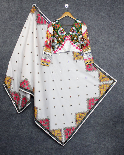 Festive White Lehenga Choli with Mirror Work Design for Women