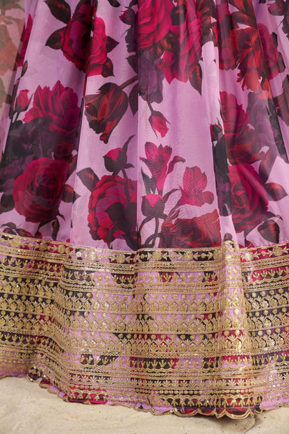 Floral Digital Printed Organza Lehenga with Zari, Dori and Sequin