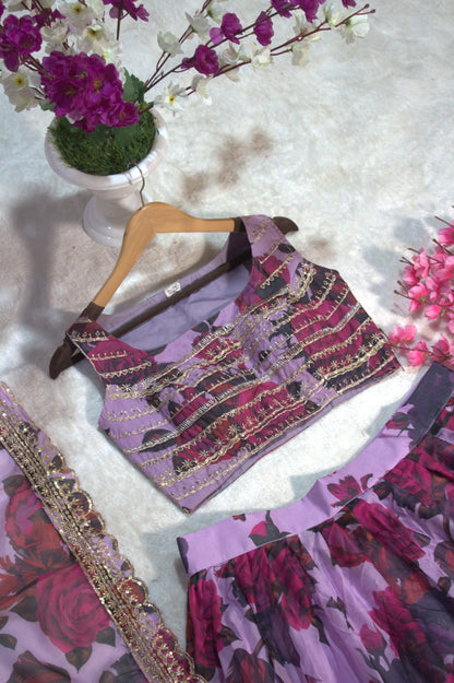 Floral Digital Printed Organza Lehenga with Zari, Dori and Sequin