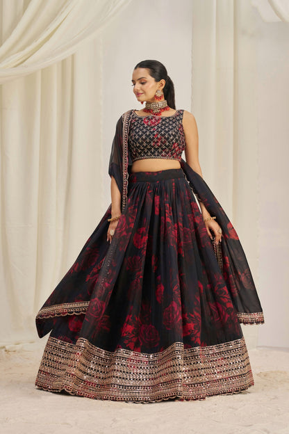 Floral Digital Printed Organza Lehenga with Zari, Dori and Sequin 2