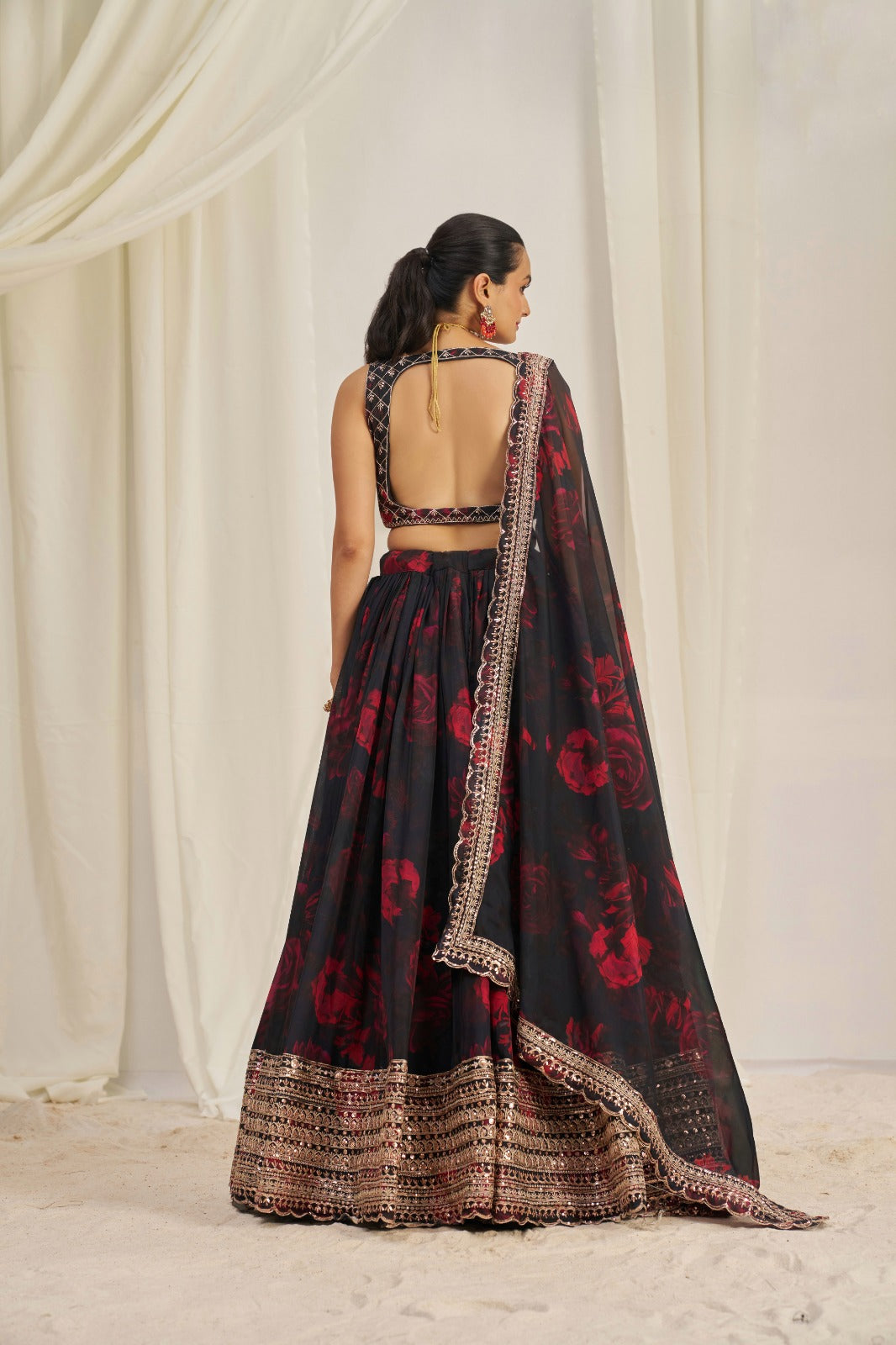 Floral Digital Printed Organza Lehenga with Zari, Dori and Sequin 2