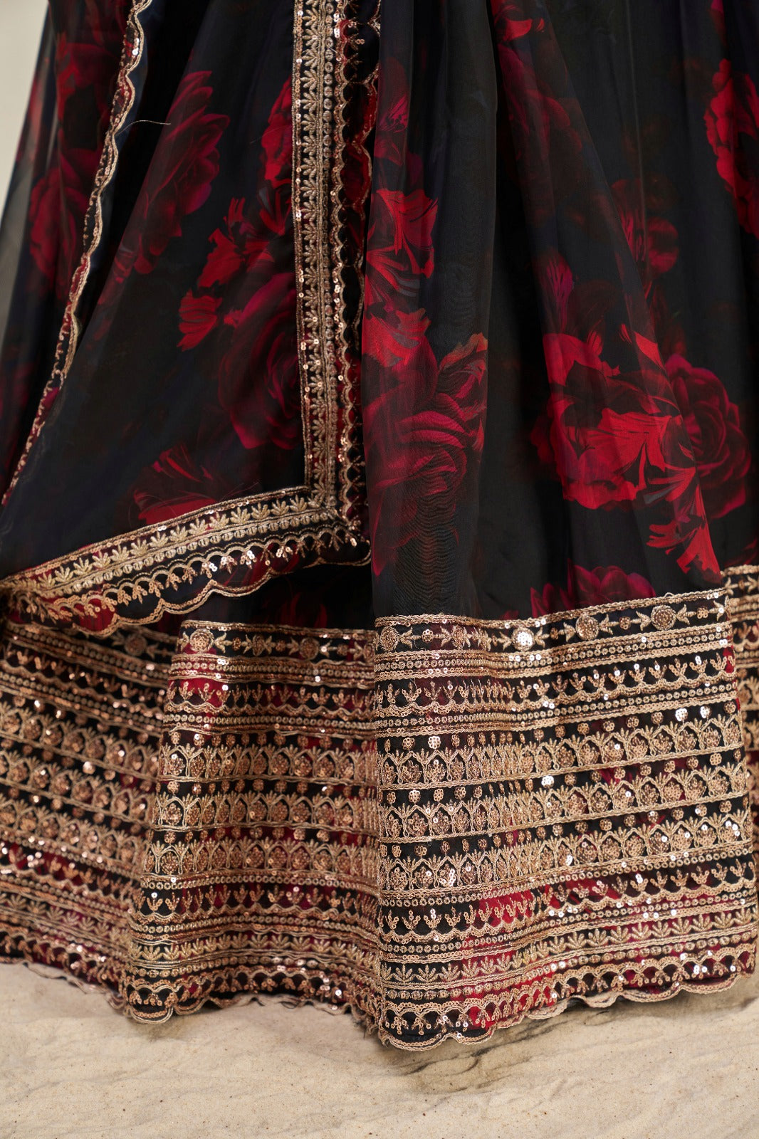 Floral Digital Printed Organza Lehenga with Zari, Dori and Sequin 2