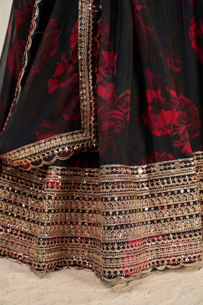 Floral Digital Printed Organza Lehenga with Zari, Dori and Sequin 2