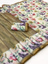 Floral Linen Digital Print Saree with Gold Border for Women