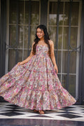 Floral Printed Maxi Dress for Women Sleeveless Tiered
