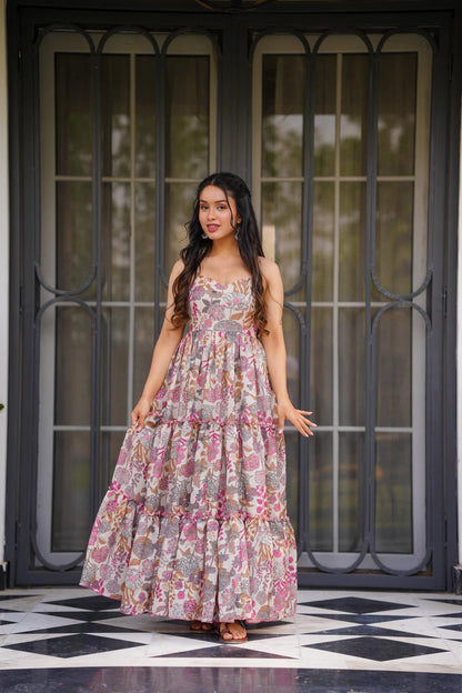 Floral Printed Maxi Dress Sleeveless Tiered for Women