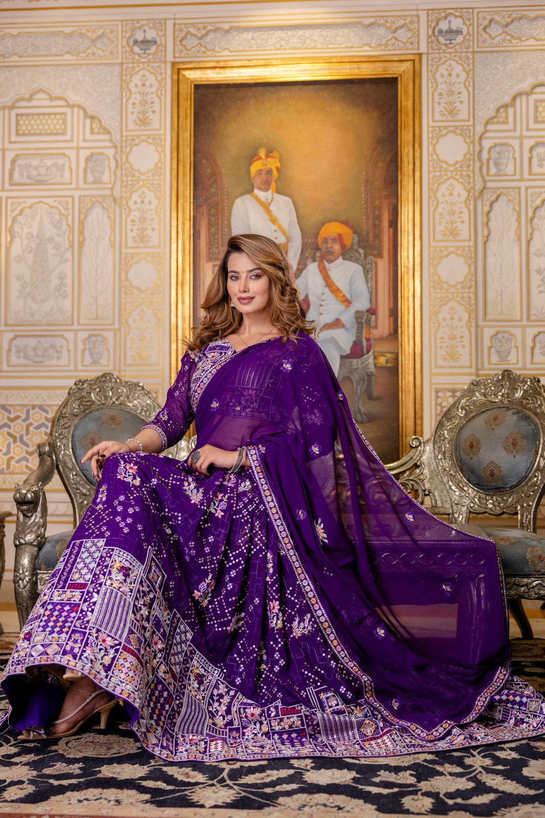 Blooming Georgette Sequins and Thread Embroidered Lehenga Set with