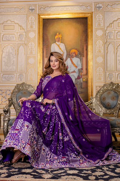 Blooming Georgette Sequins and Thread Embroidered Lehenga Set with