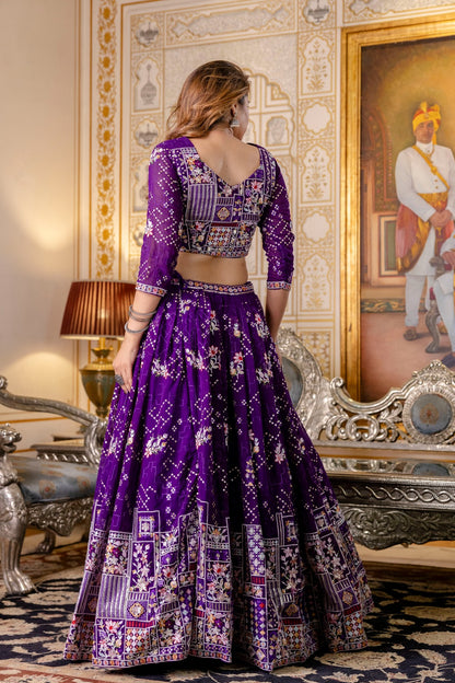 Blooming Georgette Sequins and Thread Embroidered Lehenga Set with