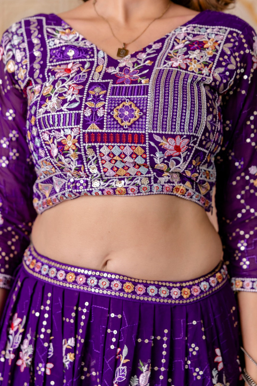 Blooming Georgette Sequins and Thread Embroidered Lehenga Set with