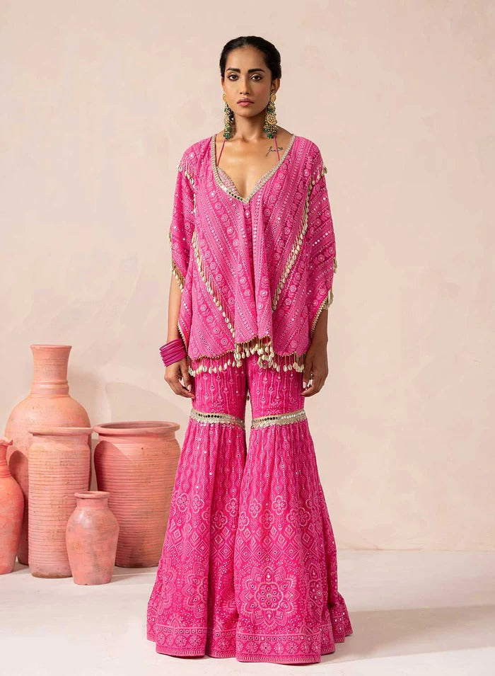 Georgette  Sharara Set with Heavy Thread, Sequin and Mirror Embroidery