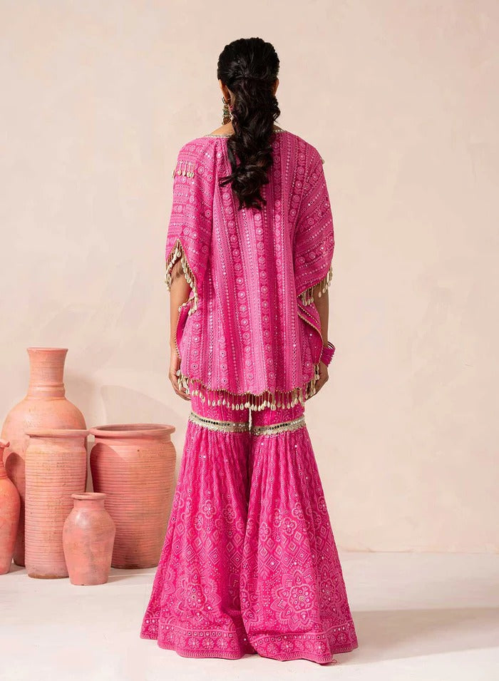 Georgette Sharara Set with Heavy Thread, Sequin and Mirror Embroidery